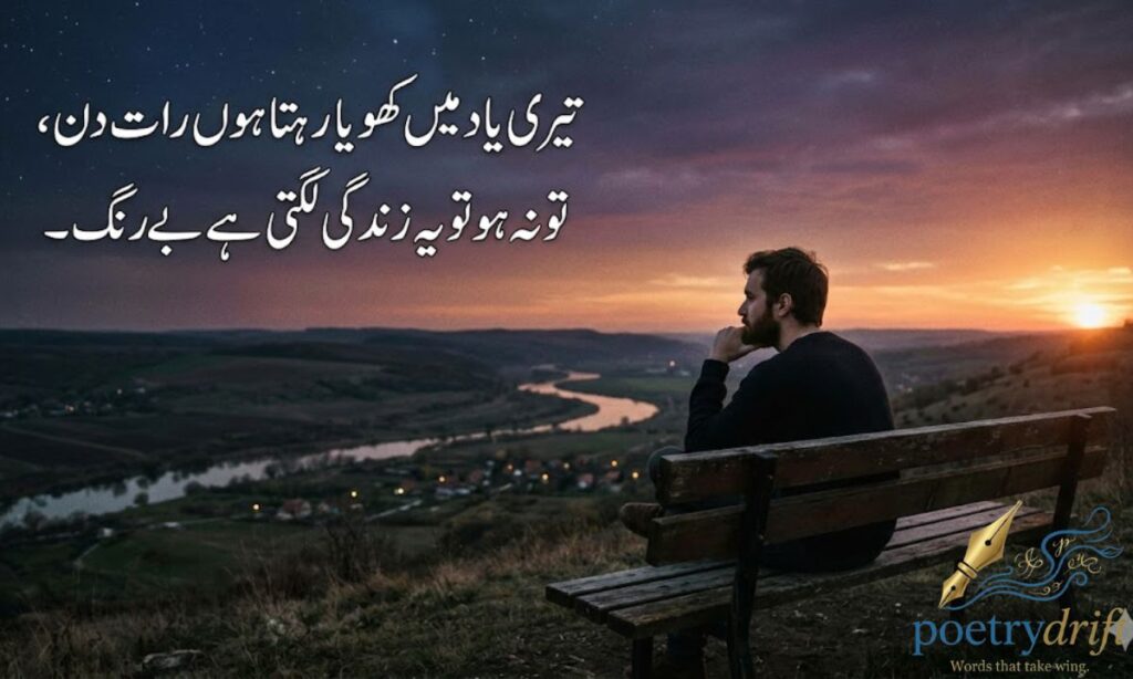 Teri yaad mein khoya rehta hoon raat-din, Tu na ho to yeh zindagi lagti hai berang.