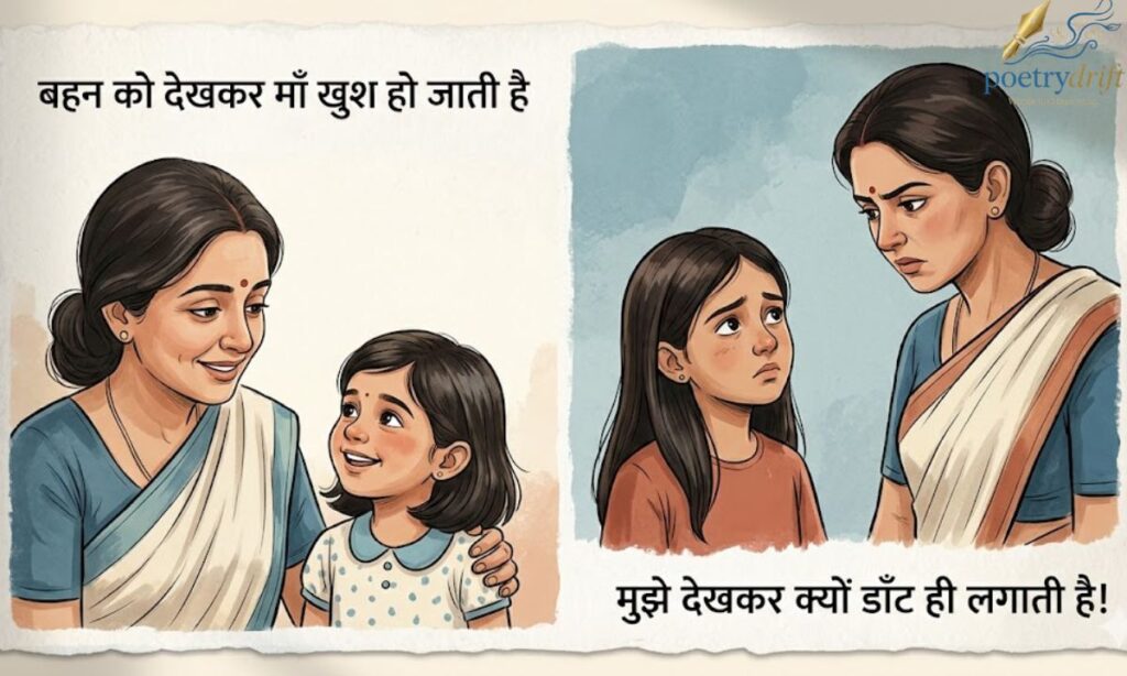 बहन को देखकर माँ खुश हो जाती है,  मुझे देखकर क्यों डाँट ही लगाती है!
